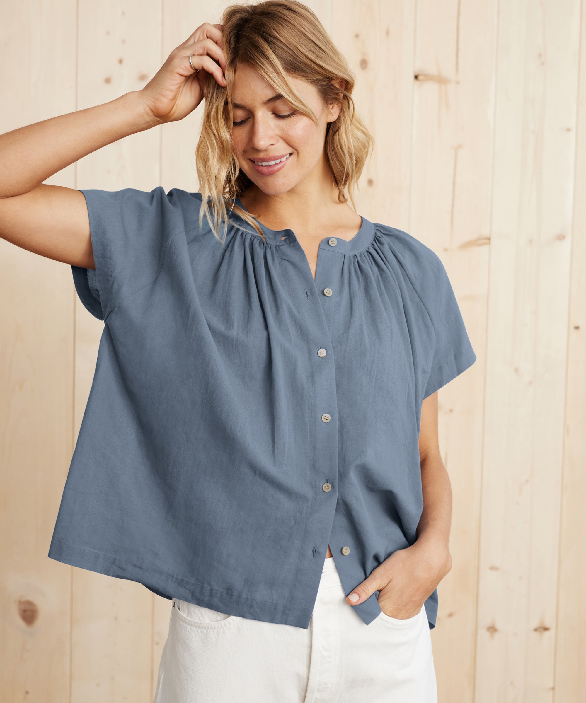 Willow & Root Floral Chiffon Top - Women's Shirts/Blouses in Blue Grey