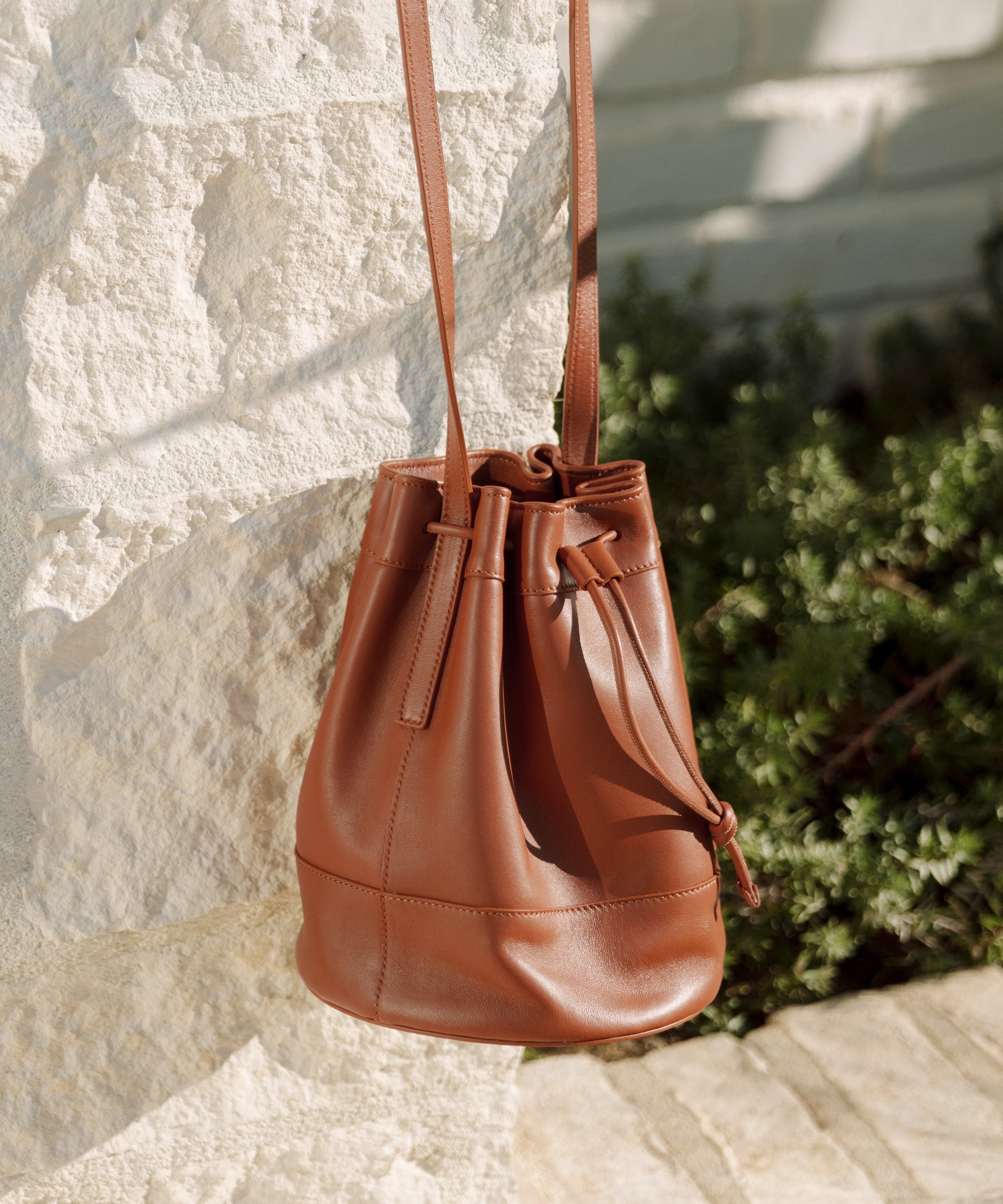 leather drawstring bag