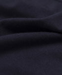 Close-up of the Merino Tank’s dark navy blue merino wool fabric, showing its soft texture, gentle folds, and smooth, slightly fuzzy surface.