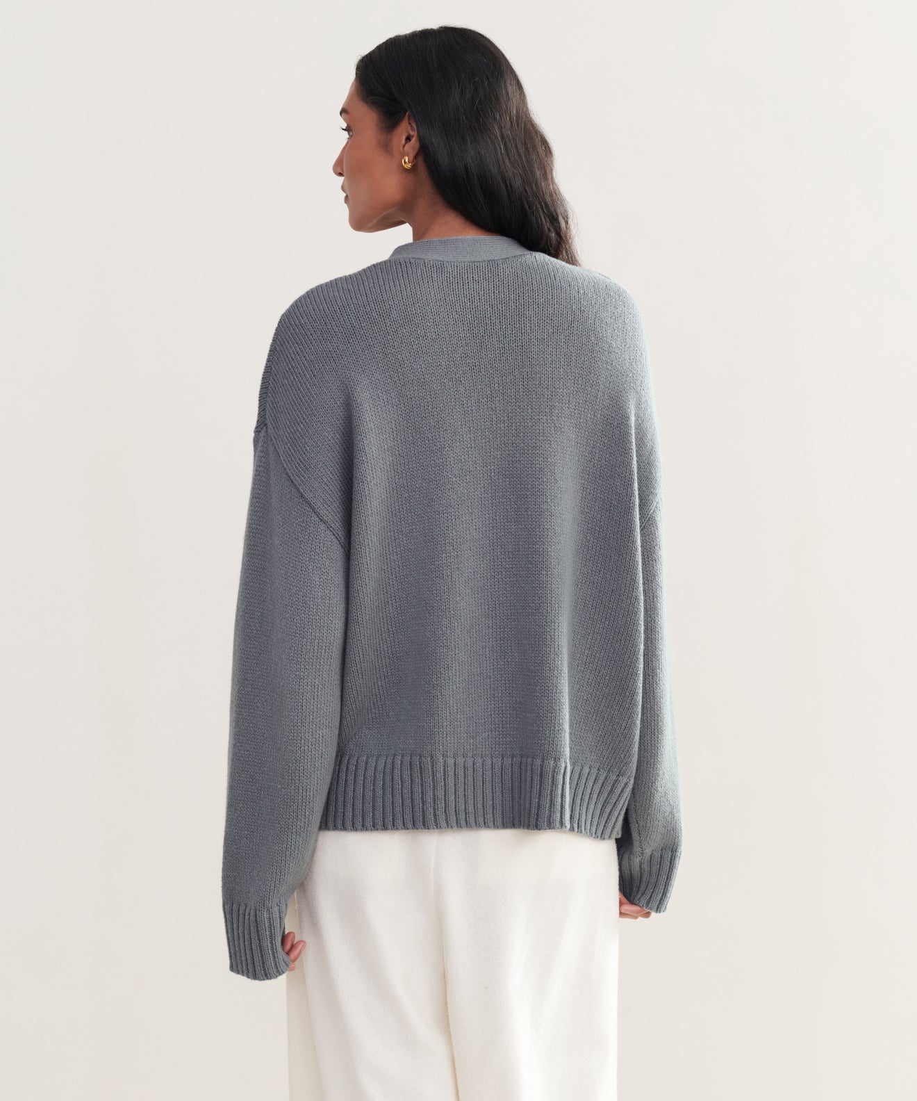 A.Jesdani Women's Button Down Crew Neck Long Sleeve Cardigan - Light Grey Soft Knit Sweater (Plus Size 1X)