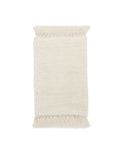 A rectangular, off-white Rug Swatch in Bone with a textured finish and short fringe on both ends is shown on a plain white background.