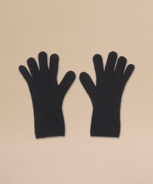 A pair of black Cashmere Alpine Gloves is laid flat side by side on a light beige background, offering a stylish way to elevate your winter look.