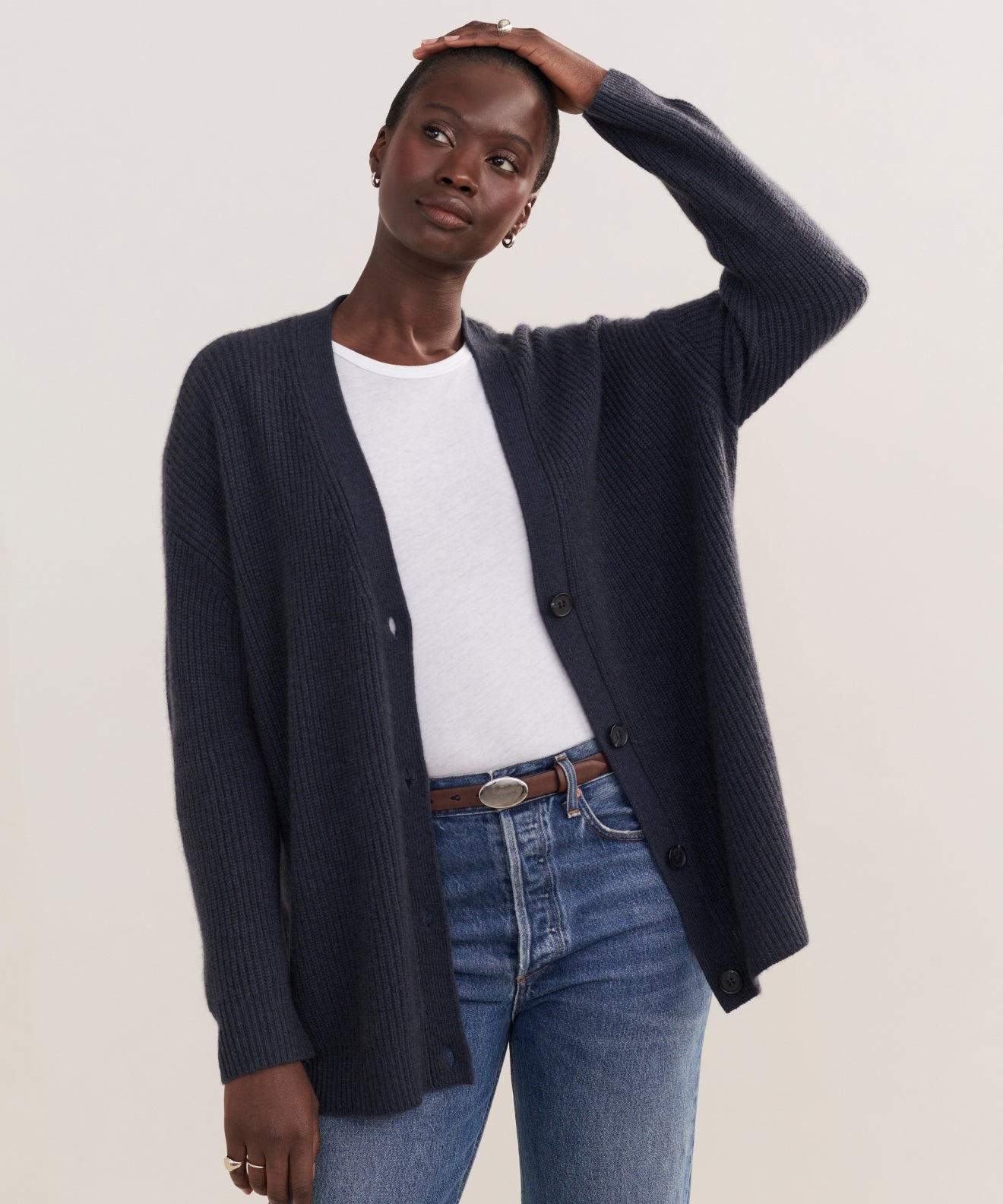 Women's Cashmere Cocoon Cardigan Heather Navy| Jenni Kayne