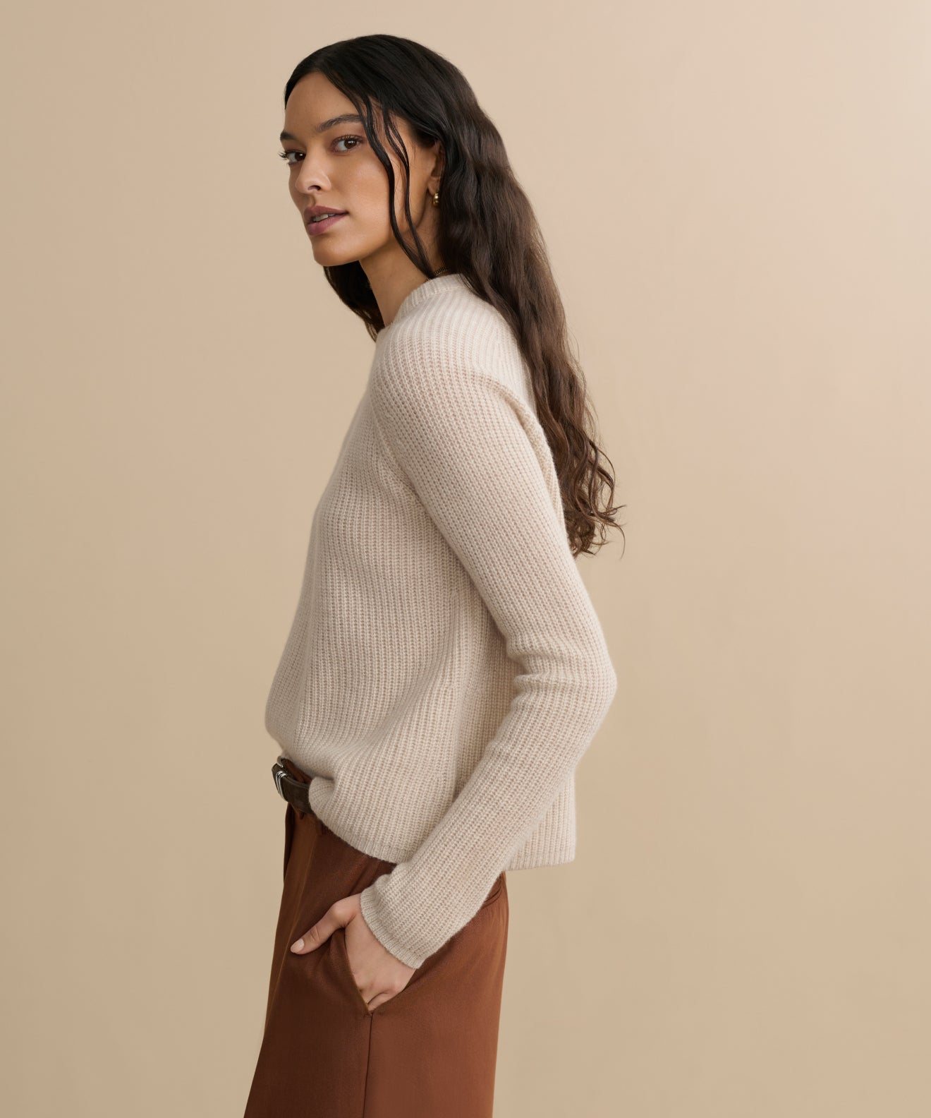 Women's Cashmere Fisherman Sweater Oatmeal Jenni Kayne