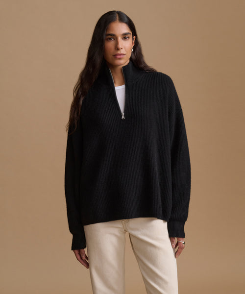 Women's Cashmere Half Zip Black | Jenni Kayne