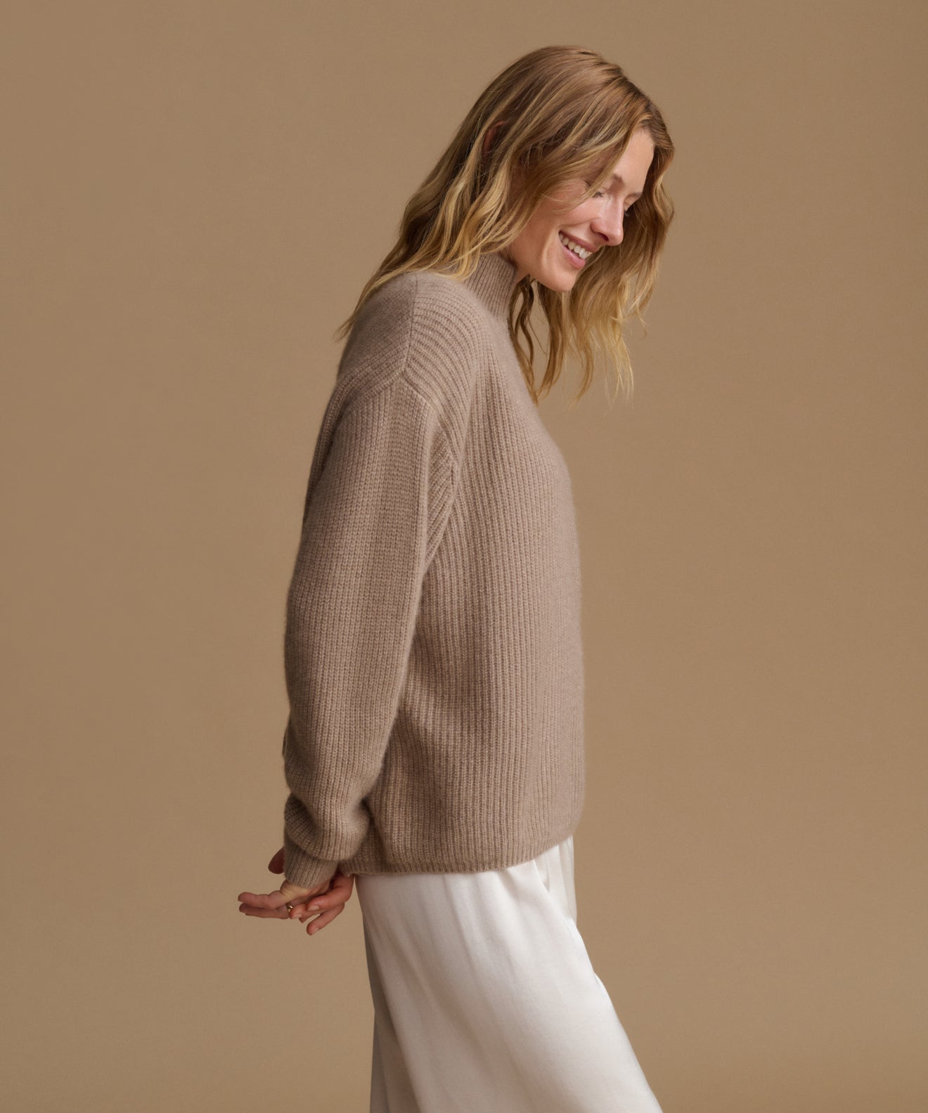 Women's Cashmere Half Zip Undyed Stone | Jenni Kayne
