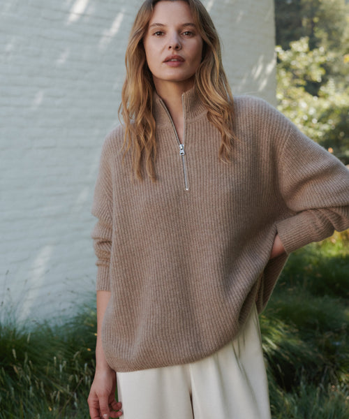 トップス ghbm by ovy REVERSIBLE CASHMERE KNIT L Women's Cashmere Half Zip Undyed Stone | Jenni Kayne