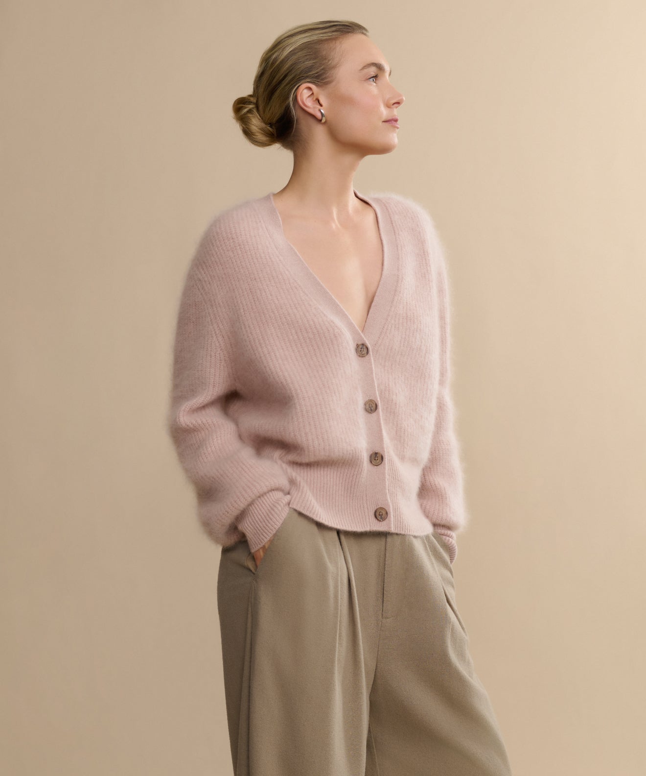 Peyton Cardigan | Brushed Cashmere Puff Sleeve