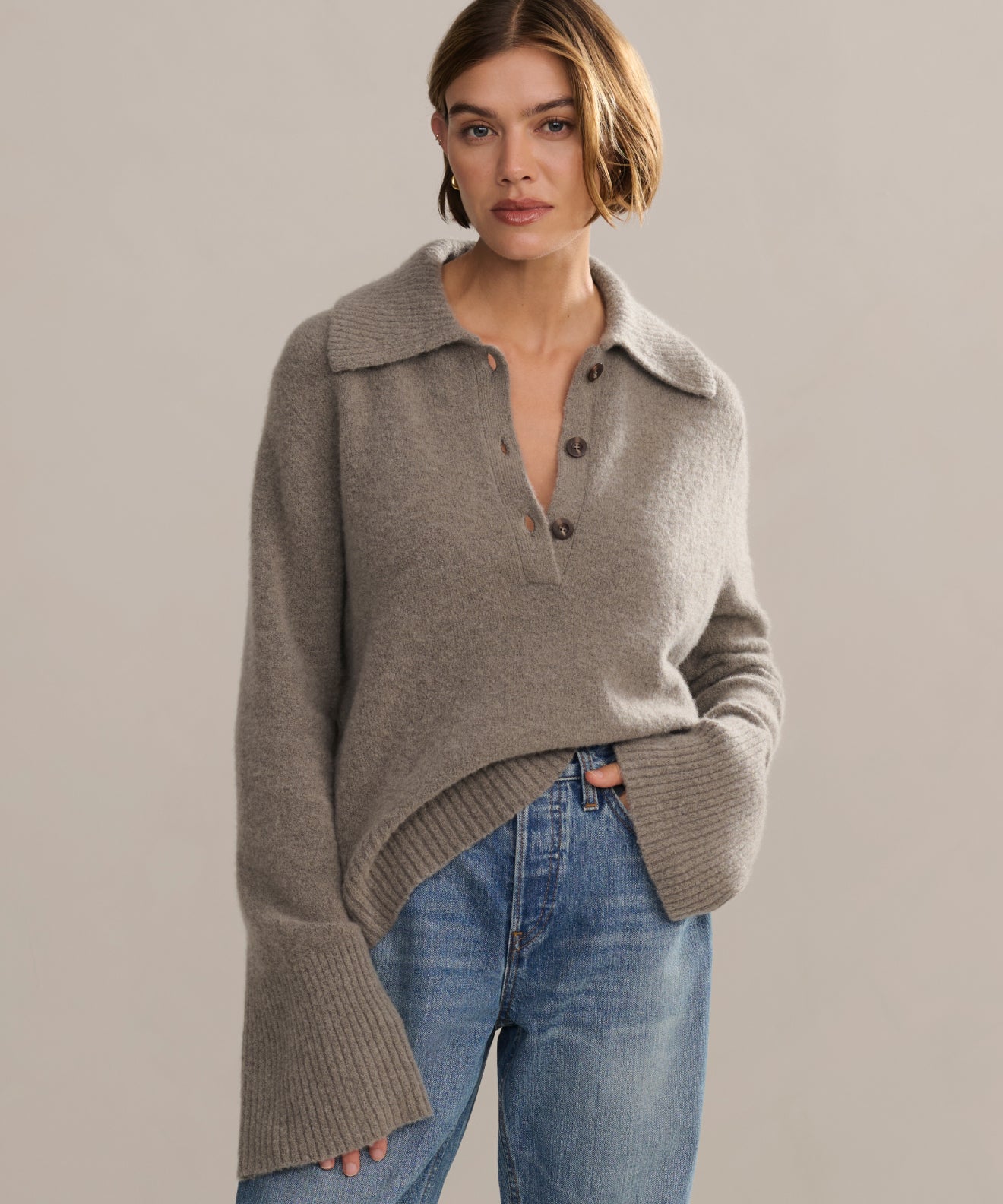 Jenni Kayne Cashmere Stevie Polo Sweater in Grey Jenni Kayne Cashmere Stevie Polo Sweater in Grey