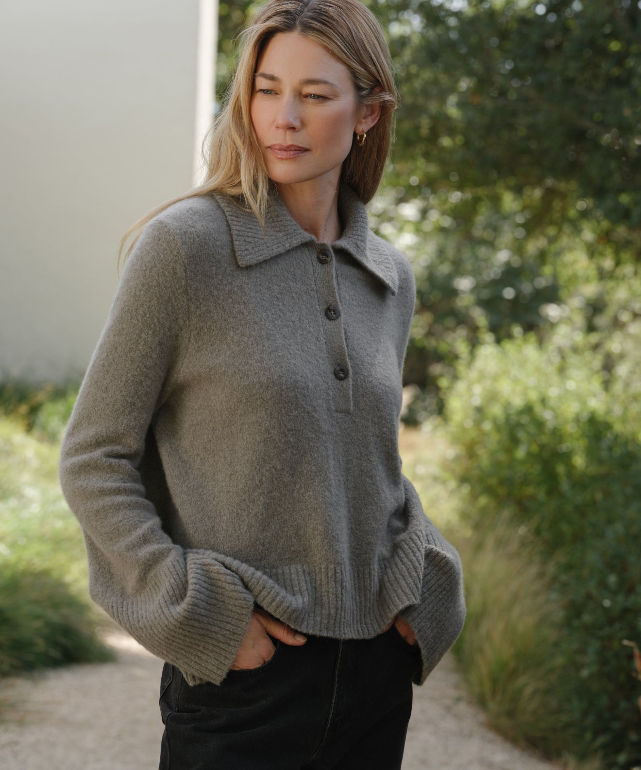 Jenni Kayne Cashmere Stevie Polo Sweater in Grey - Size M Jenni Kayne Cashmere Stevie Polo Sweater in Grey - Size M