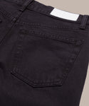 Close-up of the back of the Easy Straight Crop jeans, featuring a single rear pocket, belt loops, a blank white label on the waistband, and visible fabric texture and stitching on this mid-rise, straight cropped leg style.