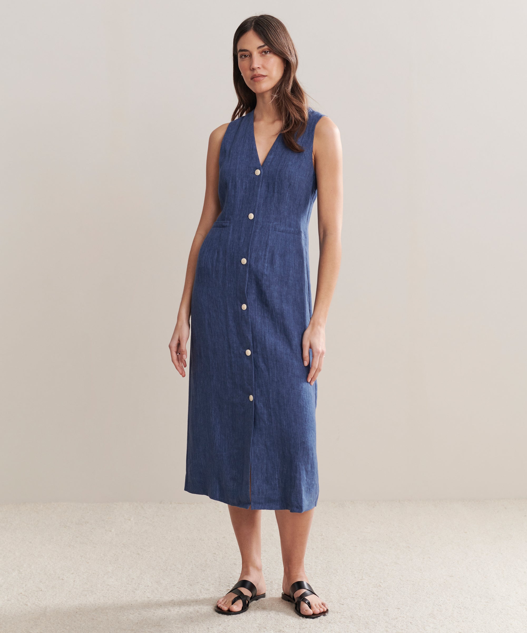 Jenni Kayne Women's Callan Linen Midi-Dress - Chambray - Size XL Jenni Kayne Women's Callan Linen Midi-Dress - Chambray - Size XL