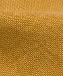 Close-up of Fabric Swatch Mustard Linen, highlighting its coarse woven texture, subtle raised bumps, gentle folds, and varied mustard shading.