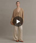 Thumbnail for video: Model wearing Cashmere Cocoon Cardigan in Camel.