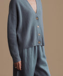 Thumbnail for video: Model wearing cropped cashmere cocoon cardigan.