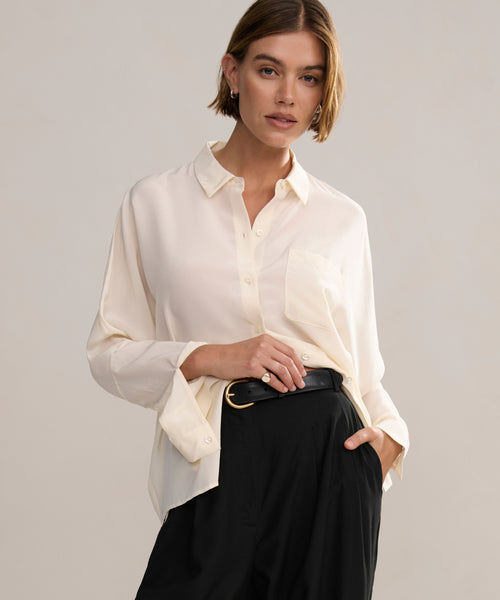 white dress shirt brown pants Silk Sloane Shirt