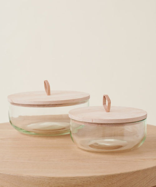 2 cup design glass bowl with lid Jenni Kayne Stowe Eco Glass Bowl Size Small, Leather