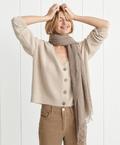 $395 NWT JOIE 2-Ply 100% Cashmere Beige Thick Long Open Face Cardigan  Pockets M